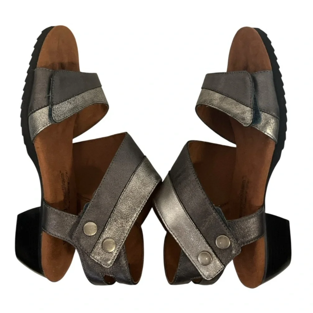 WALKING‎ CRADLES | Calista Pewter Gunmetal Ankle Wrap Sandals 7.5